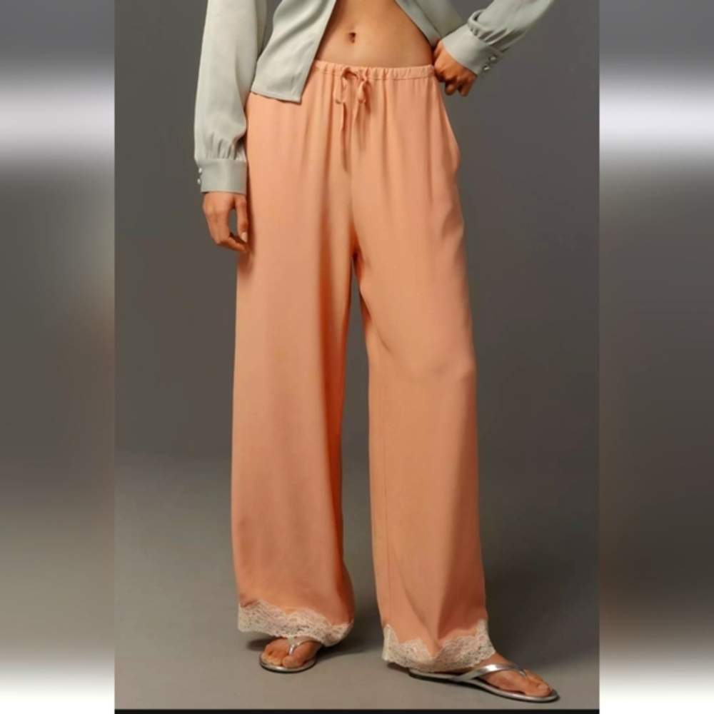 Anthropologie Lace-Trim Silky Pull-On Pants